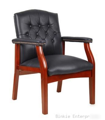 Black leather side guest waiting room reception chair