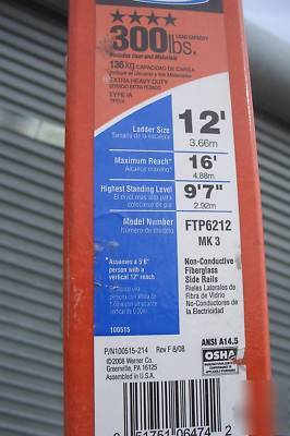 Werner 12' fiberglass tripod ladder FTP6212