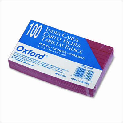 Ruled index cards, 3 x 5, cherry, 100 per pack