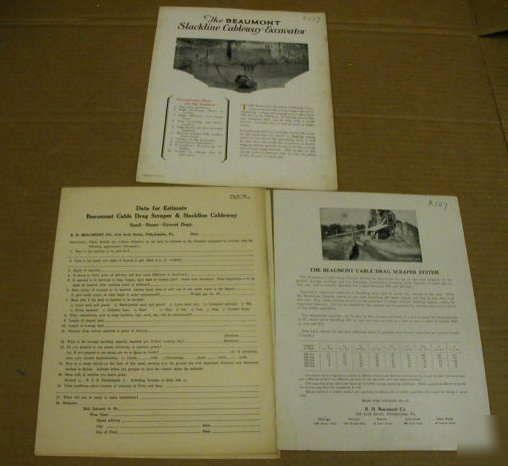 Beaumont 1928 cableway excavator brochure lot