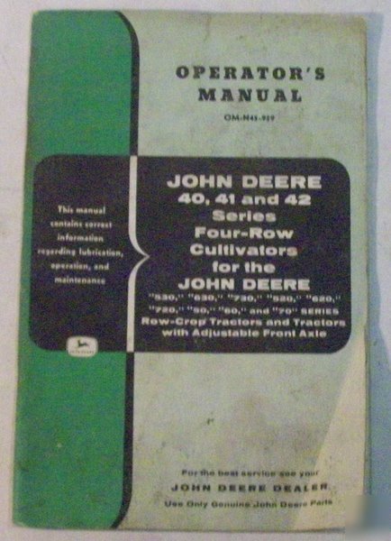 John deere 1950S 40-42 4 row cultivator owners manual