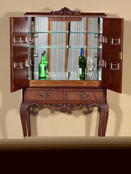 Antique flame mahogany liquor wine cocktail cabinet