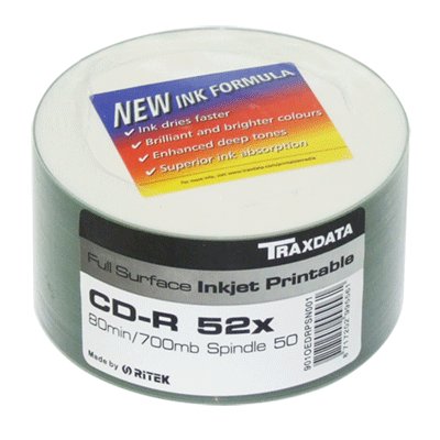 Ritek traxdata fullface ff printable 52X 50 pk cdr disc