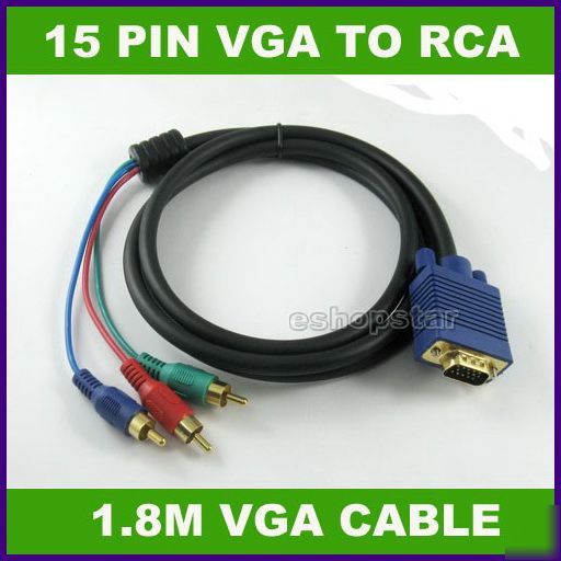 6 ft 1.8M 15 pin male vga to rca component cable for pc