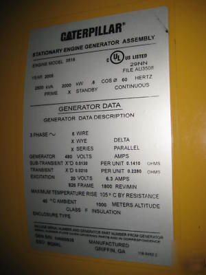 Caterpillar 3516 480/277 v 2000 kw diesel generator set