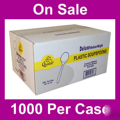 New 1000 white deluxe medium weight, plastic teaspoons-- 