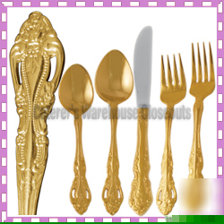 New 60 pc gold plated flatware, golden elegance, 