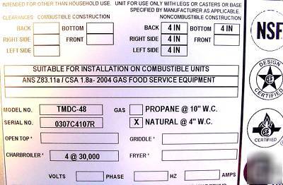 New toastmaster TMDC48 natural gas 48