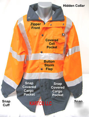 Hi-viz orange waterproof rain coat-black collar- 5XL