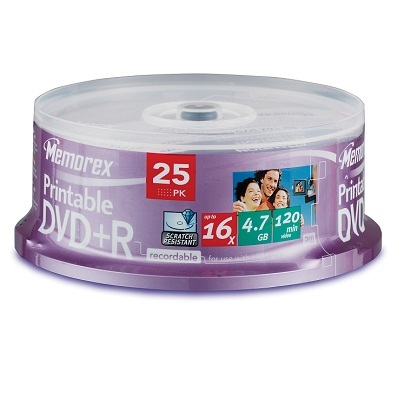 25 memorex 16X white printable dvd+r blank dvd discs