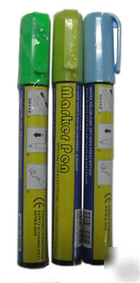 Fluorescent marker pen, green/yellow/bule