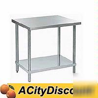 30X30 stainless worktable w galvanized legs, undershelf