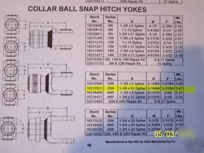 New pto collar ball snap hitch yoke g&g 35N 21 spline 