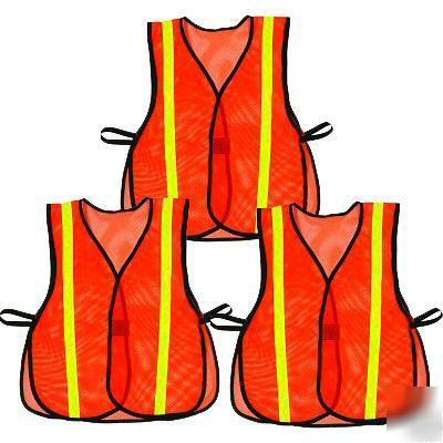 New 3 orange vests of reflective safety mesh vest V1011