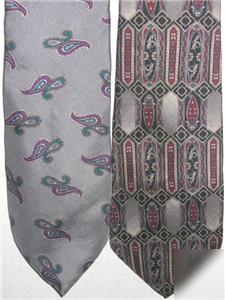 2 men's 100% silk ties stafford/grethel gray paisley ec