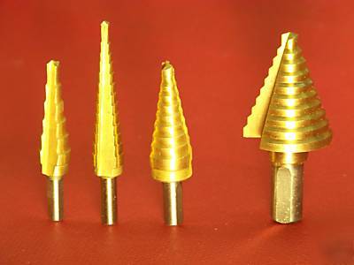 4 pc step drill bits titanium tools d-04