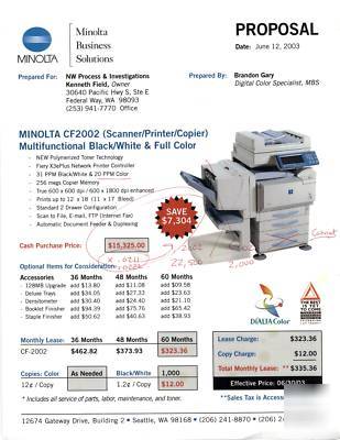 Minolta cf 2002 CF2002, color copier printer scanner