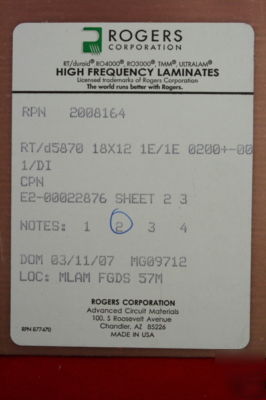 Rt/duroidÂ® 5870 high frequency laminates 18X12 lot 10