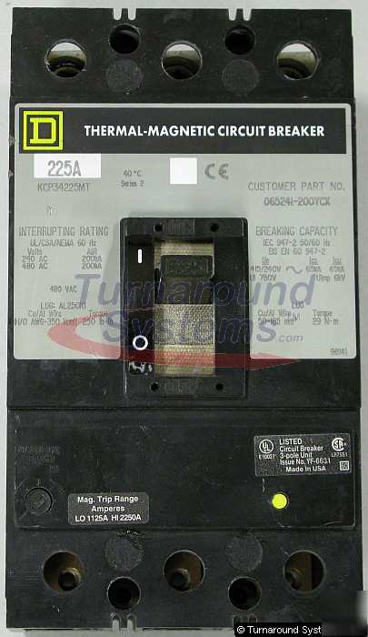 Square d KCP34225 circuit breaker, 225 amp, guaranteed 