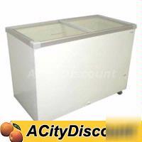 Fricon chest freezer 15.4 cuft flat glass sliding top