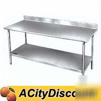 24X72 stainless top worktable w backsplash & undershelf