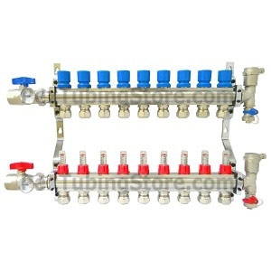 9-branch brass deluxe pex manifold for radiant heating