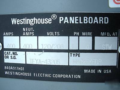 Westinghouse 400AMP panelboard teya-43205 fdp mac-f/fdp