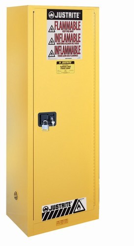 Justrite 22 gallon yellow slimline cabinet