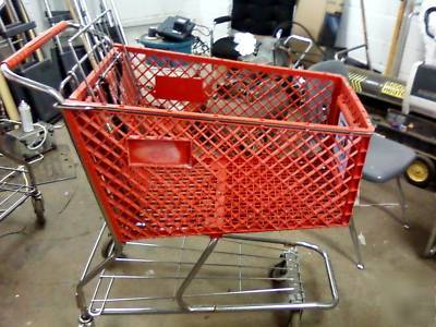 Shopping carts red plastic basket midsize chrome lot 8 