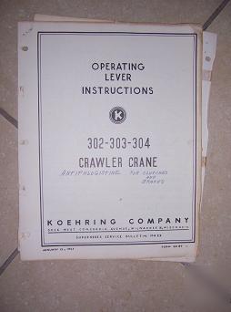 1953 koehring 302 303 304 crawler crane lever manual w