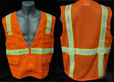 Hi-viz org muli-pocket- solid non-ansi safety vest-xlg