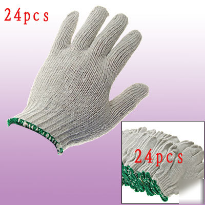 1 dozen pairs white string knit work gloves green trim