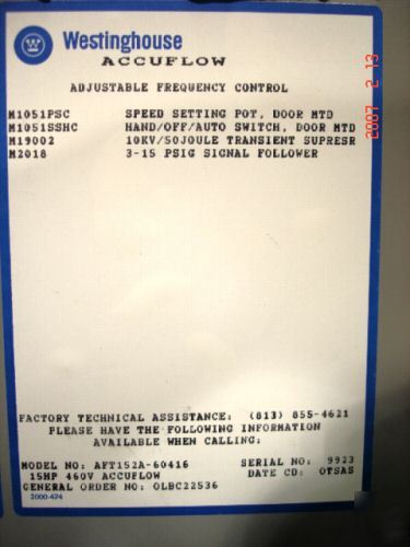 1 - westinghouse*15 h.p. adjustable frequency drive 