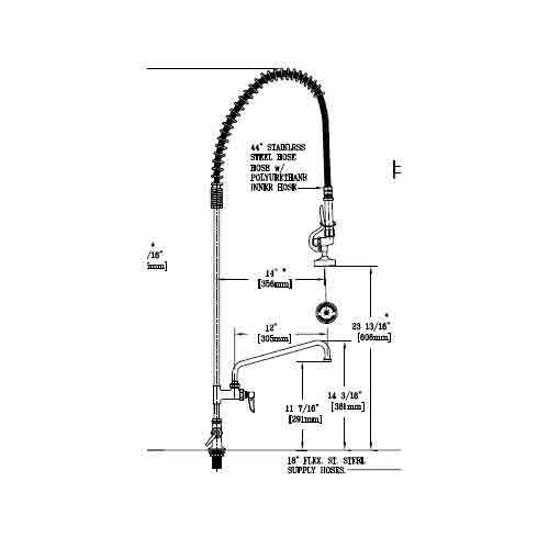 T b-0133-ADF12-b faucet assembly, pre-rinse, deckmount 