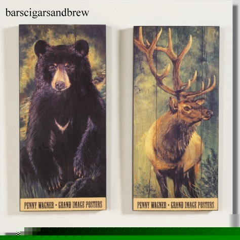 Wooden bear & moose pr vintage wall signs cute sale