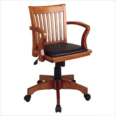 Wood banker chair vinyl pad seat fruitwood black
