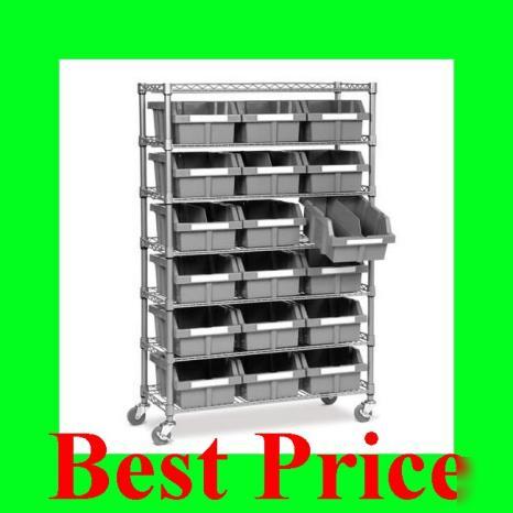 16 bins parts storage rack steel shelf garage shelves