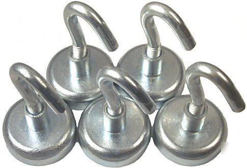 5 neodymium hook magnets each holds ** 25 lbs **