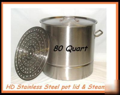 80 qt hd stainless steel stock pot + lid + tamale rack