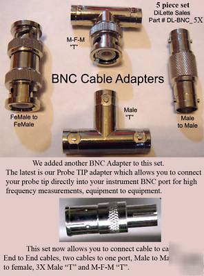 Five piece bnc connectors tip, m-f, m-m, straight, 
