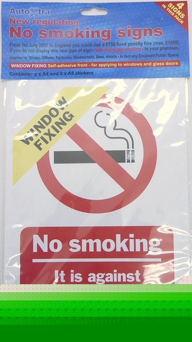 New regulation no smoking signs A4 & A5 sticker pack