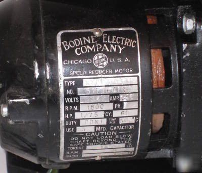 Bodine electric speed reducer motor +gears 1800RPM 60:1