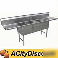 SE10143D 3 compartment sink 10 x 14 x 10, 2 drainboard