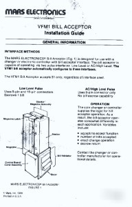Mars vfm-1 VFM1 bill acceptor validator guide/manual