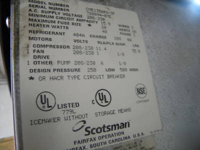 Scotsman head follet bin xlarge ice machine remote unit