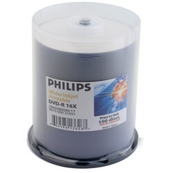 100 philips 16X dvd-r white inkjet blank dvd free ship