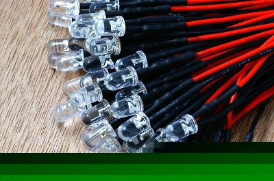 Pkg 100, 5MM white water clear 12000MCD wired 12V led