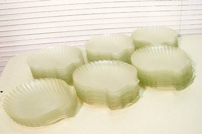 Seashell shaped glass salad plates by the dozen