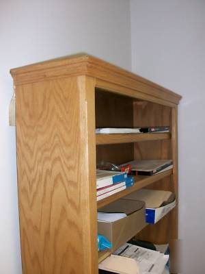 Wooden desk & attached computer desk w/ bookcase 