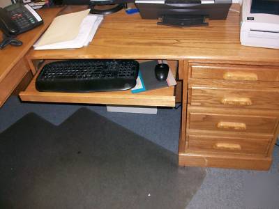 Wooden desk & attached computer desk w/ bookcase 